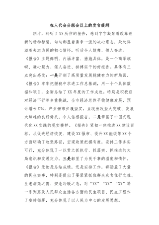 在人代会分组会议上的发言提纲