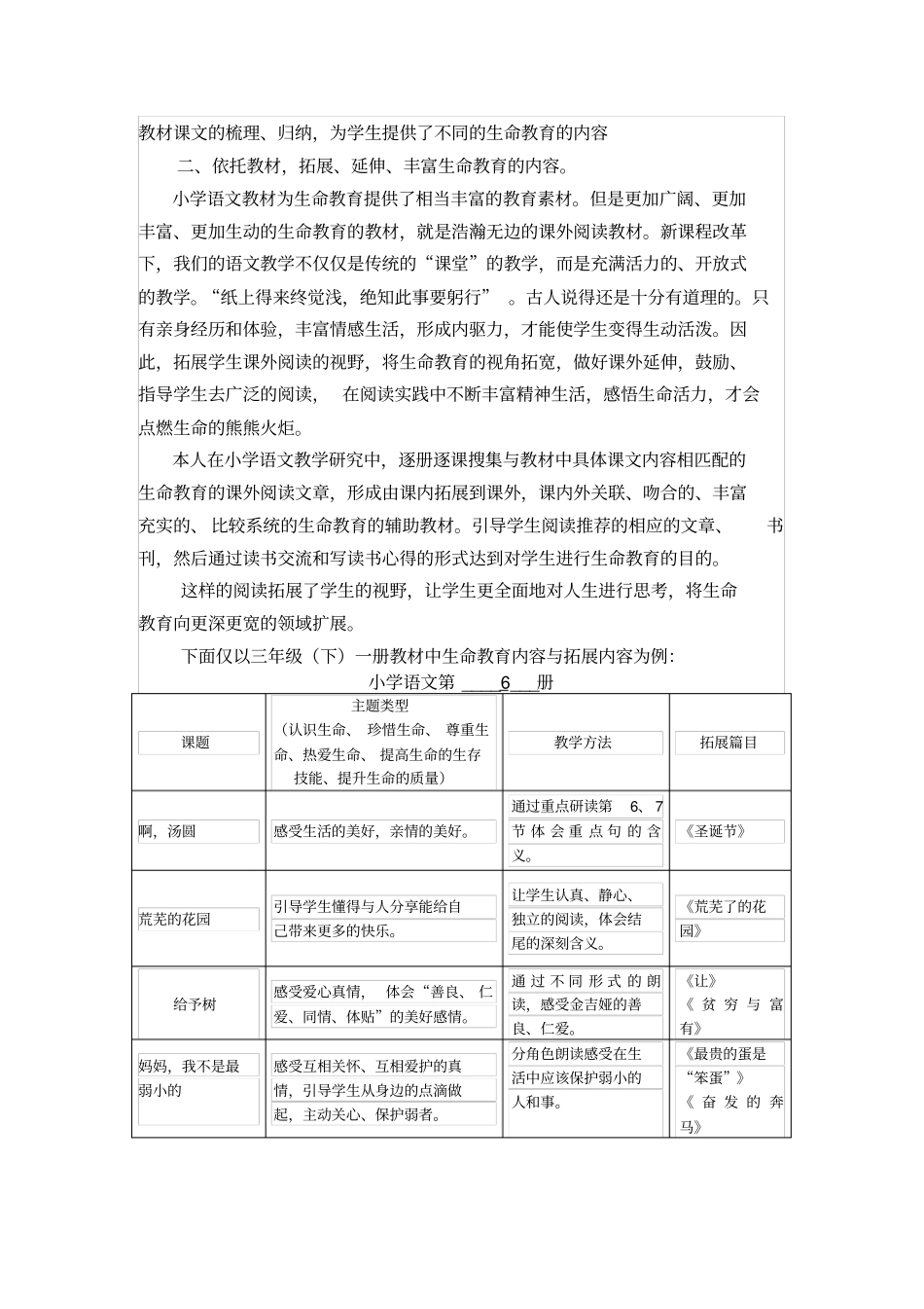 小学语文教学中渗透生命教育的实践研究课题总结报告,推荐文档_第2页
