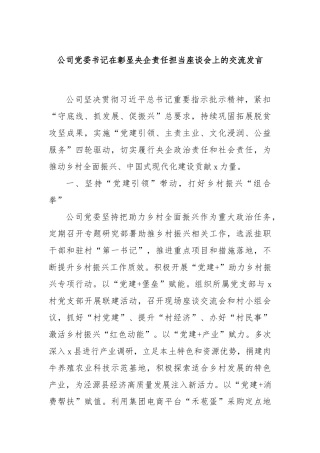 公司党委书记在彰显央企责任担当座谈会上的交流发言