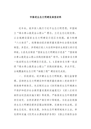 市推进生态文明建设典型材料