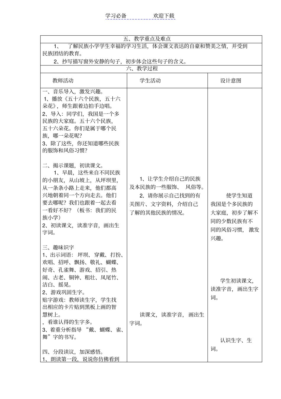 小学语文教学设计与反思模板_第2页