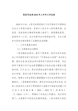 某县司法局2024年上半年工作总结