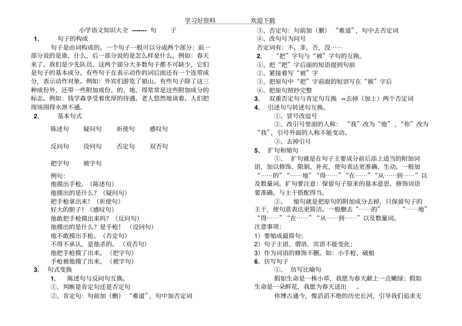 小学语文知识大全--句子_第1页