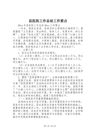 县医院工作总结工作要点