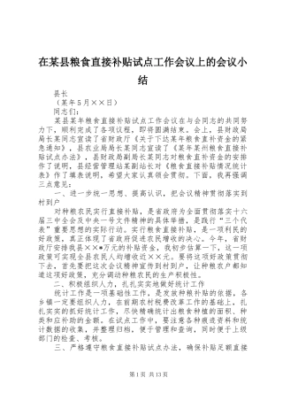 在某县粮食直接补贴试点工作会议上的会议小结_1