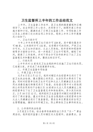 卫生监督所上半年的工作总结范文