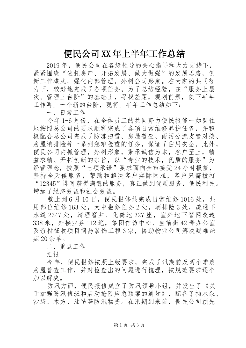 便民公司XX年上半年工作总结_第1页