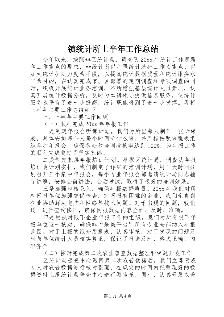 镇统计所上半年工作总结_第1页