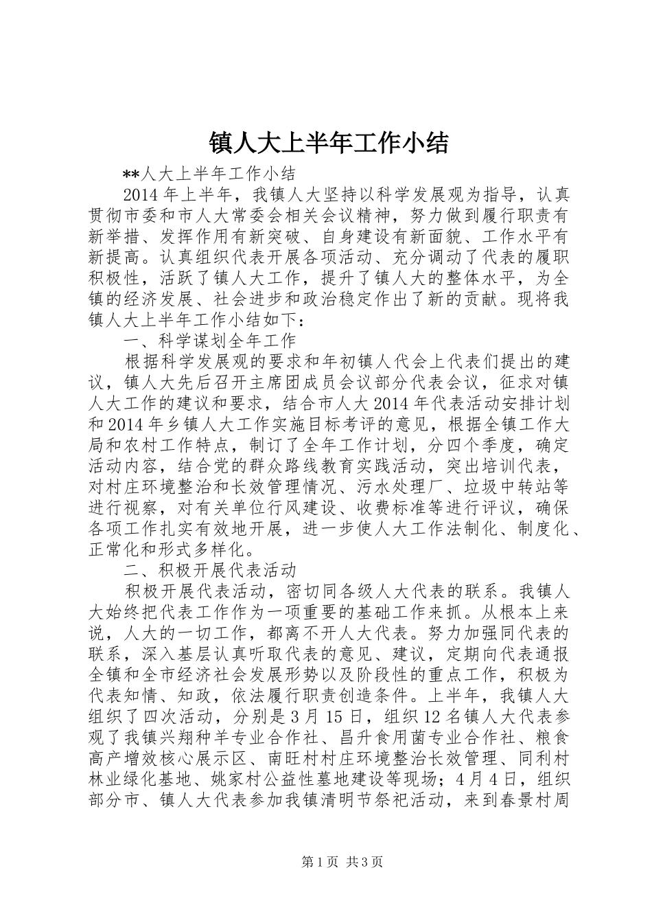镇人大上半年工作小结_1_第1页
