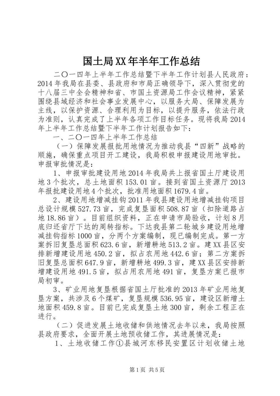 国土局XX年半年工作总结_第1页