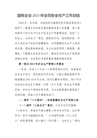 2024年安全生产工作总结（国有企业）