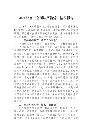 2024年度“全面从严治党”情况报告