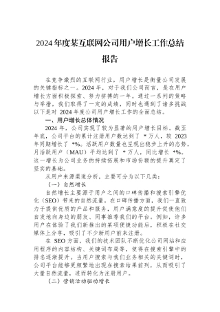 2024年度某互联网公司用户增长工作总结报告