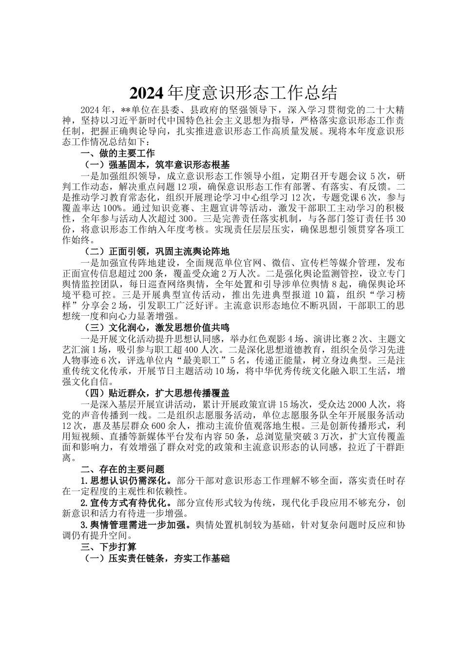 2024年度意识形态工作总结_第1页