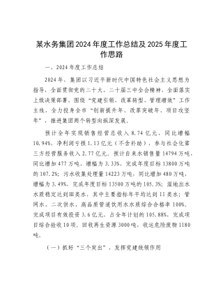2024年工作总结及2025年度工作思路（水务集团）