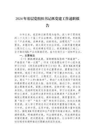 2024年基层党组织书记抓党建工作述职报告