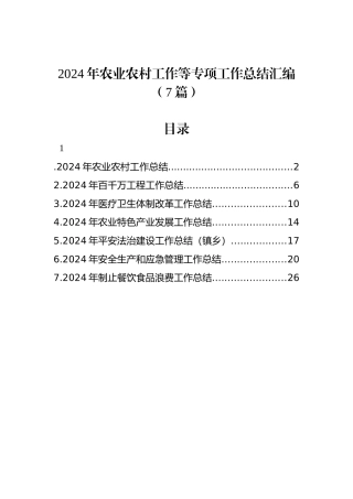 2024年农业农村工作等专项工作总结汇编（7篇）