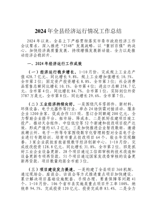 2024年全县经济运行情况工作总结