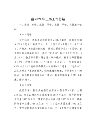 2024年三防工作总结（县级）