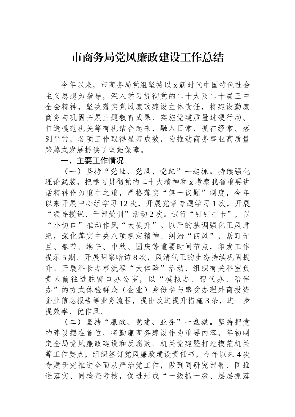 2024年市商务局党风廉政建设工作总结_第1页