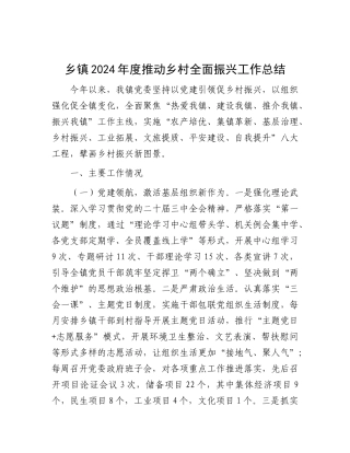 2024年推动乡村全面振兴工作总结（乡镇）