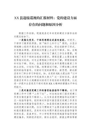 XX县迎接巡视的汇报材料：党的政治建设方面存在的问题和原因分析