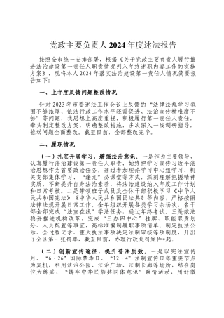 党政主要负责人2024年度述法报告