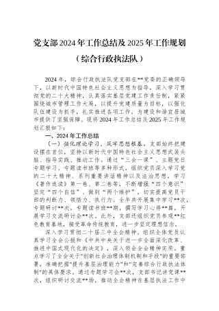 党支部2024年工作总结及2025年工作规划（综合行政执法队）