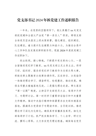 党支部书记2024年抓党建工作述职报告
