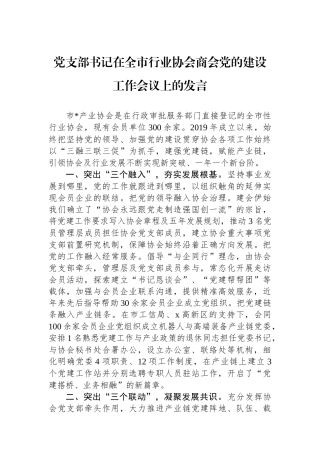 党支部书记在全市行业协会商会党的建设工作会议上的发言
