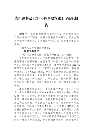 党组织书记2024年抓基层党建工作述职报告