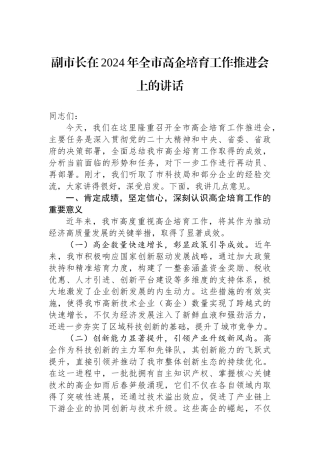 副市长在2024年全市高企培育工作推进会上的讲话