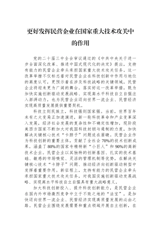 更好发挥民营企业在国家重大技术攻关中的作用