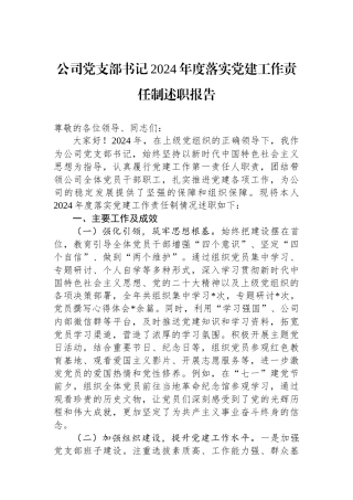 公司党支部书记2024年度落实党建工作责任制述职报告