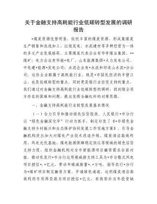 关于金融支持高耗能行业低碳转型发展的调研报告