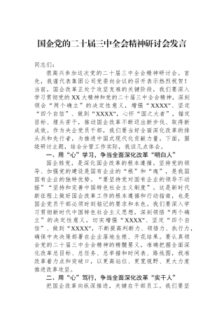 国企党的二十届三中全会精神研讨会发言