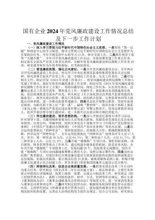 国有企业2024年党风廉政建设工作情况总结及下一步工作计划