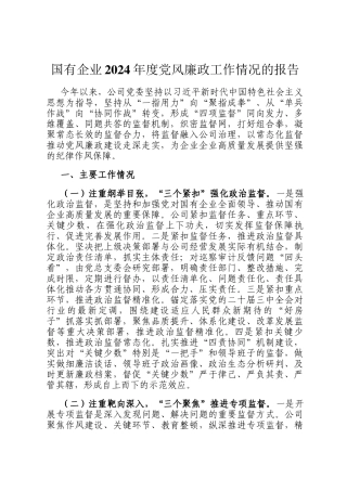 国有企业2024年度党风廉政工作情况的报告