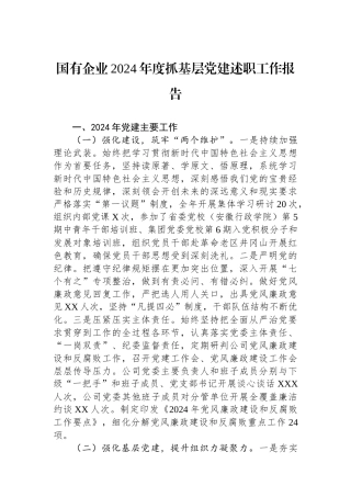 国有企业2024年度抓基层党建述职工作报告