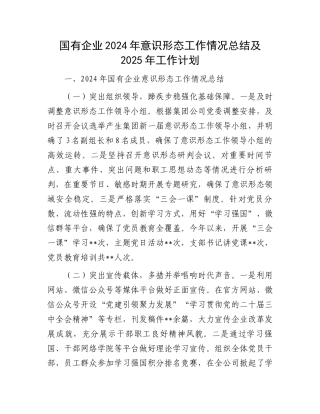 国有企业2024年意识形态工作情况总结及2025年工作计划