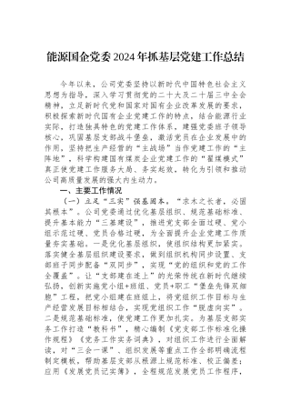 能源国企党委2024年抓基层党建工作总结