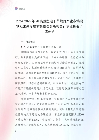 2024-2025年2U高效型电子节能灯产业市场现状及未来发展前景综合分析报告：商业投资价值分析