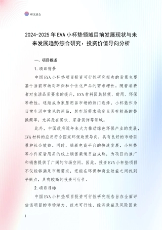 2024-2025年EVA小杯垫领域目前发展现状与未来发展趋势综合研究：投资价值导向分析