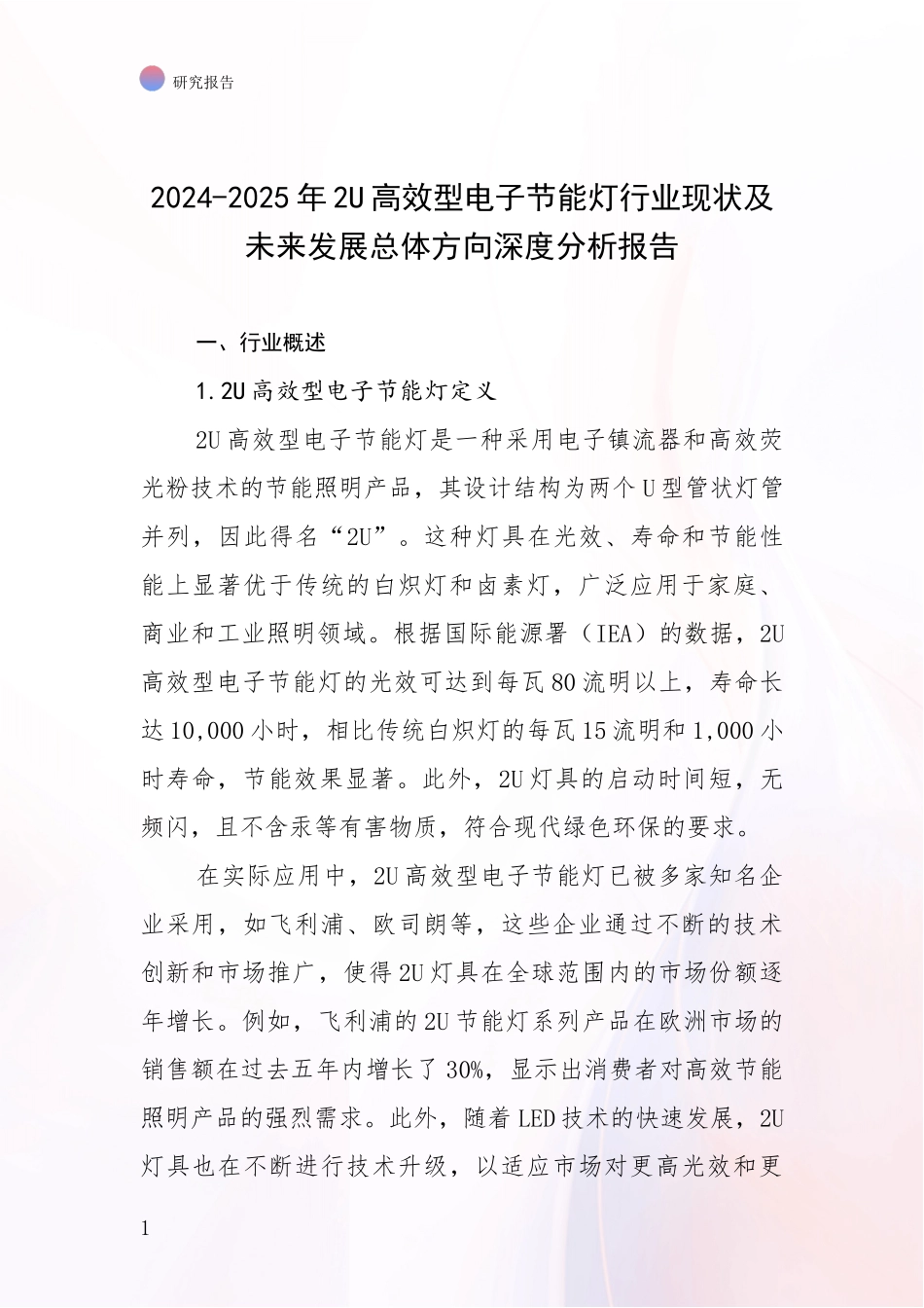 2024-2025年2U高效型电子节能灯行业现状及未来发展总体方向深度分析报告_第1页