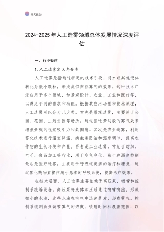 2024-2025年人工造雾领域总体发展情况深度评估