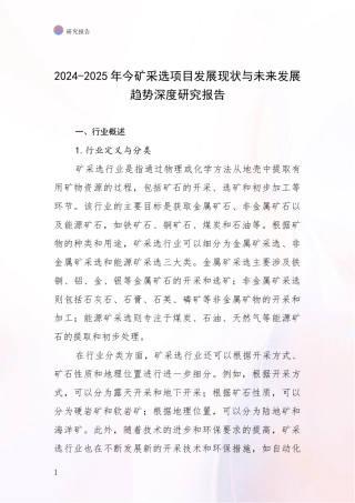 2024-2025年今矿采选项目发展现状与未来发展趋势深度研究报告