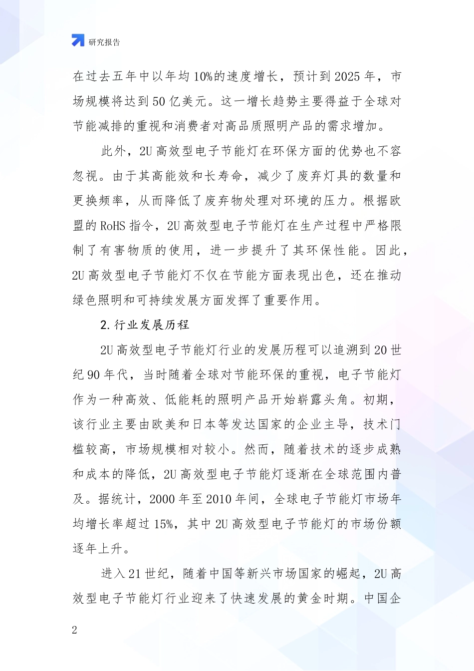 2024-2025年2U高效型电子节能灯领域现状及综合发展趋势深入分析报告：商业投资价值分析_第2页