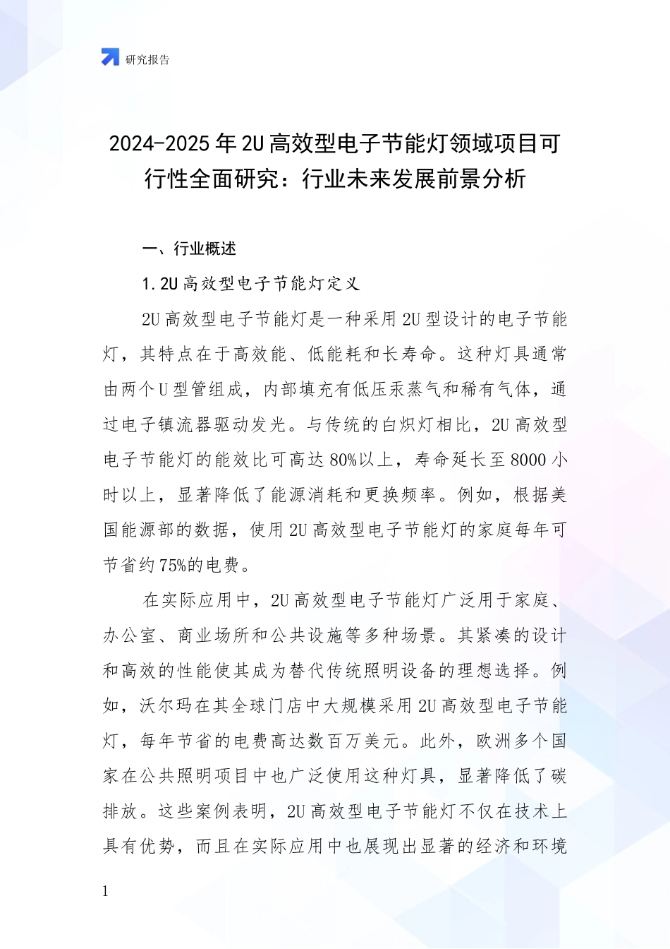 2024-2025年2U高效型电子节能灯领域项目可行性全面研究：行业未来发展前景分析_第1页