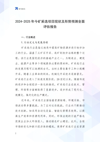 2024-2025年今矿采选项目现状及形势预测全面评估报告