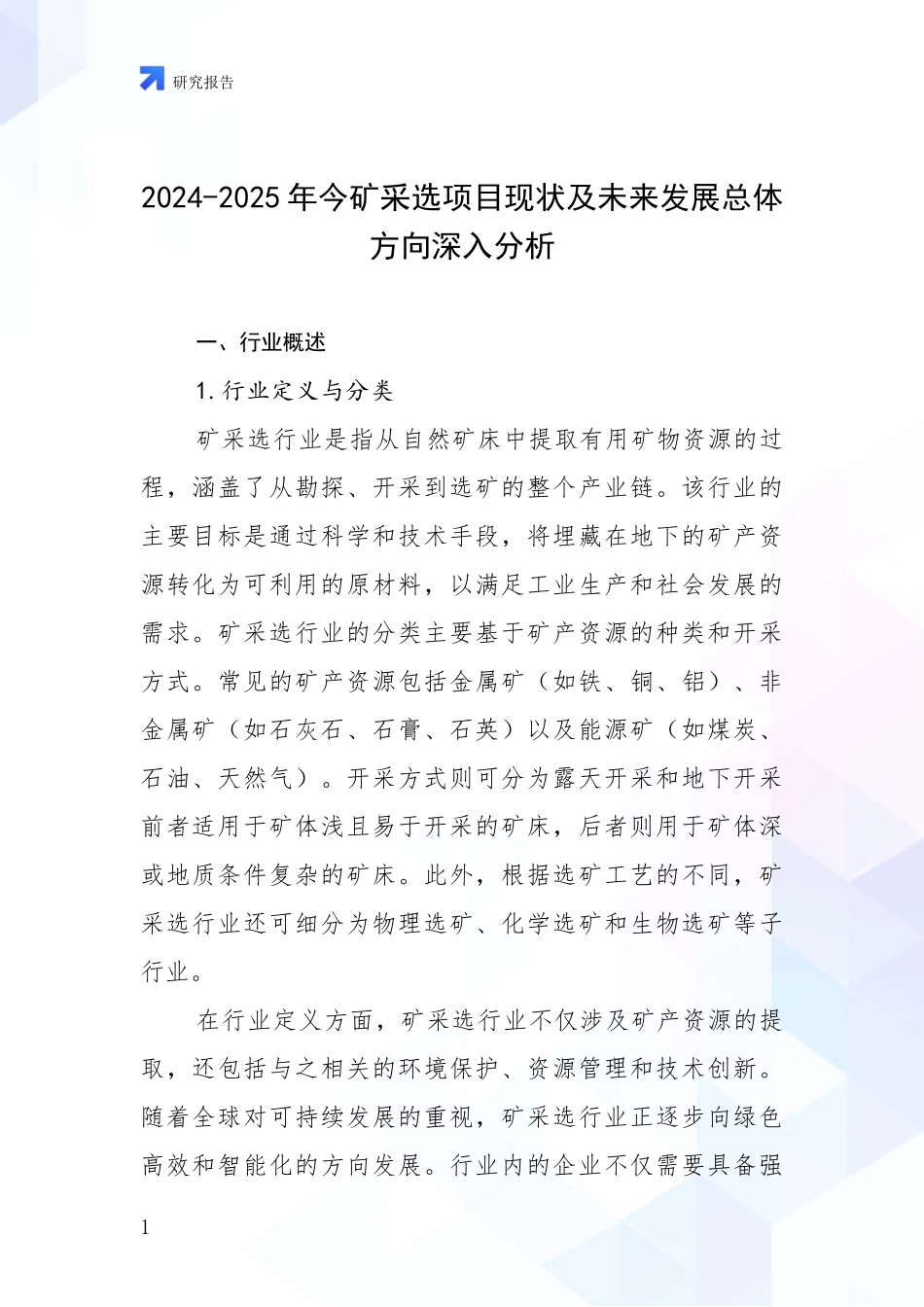 2024-2025年今矿采选项目现状及未来发展总体方向深入分析_第1页